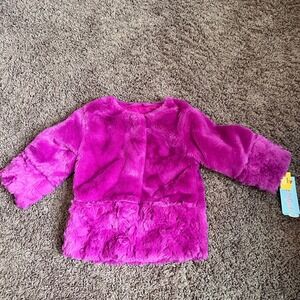 Cat & Jack Girls Fuzzy Faux Fur‎ Jacket Berry Pink Size 12 Months